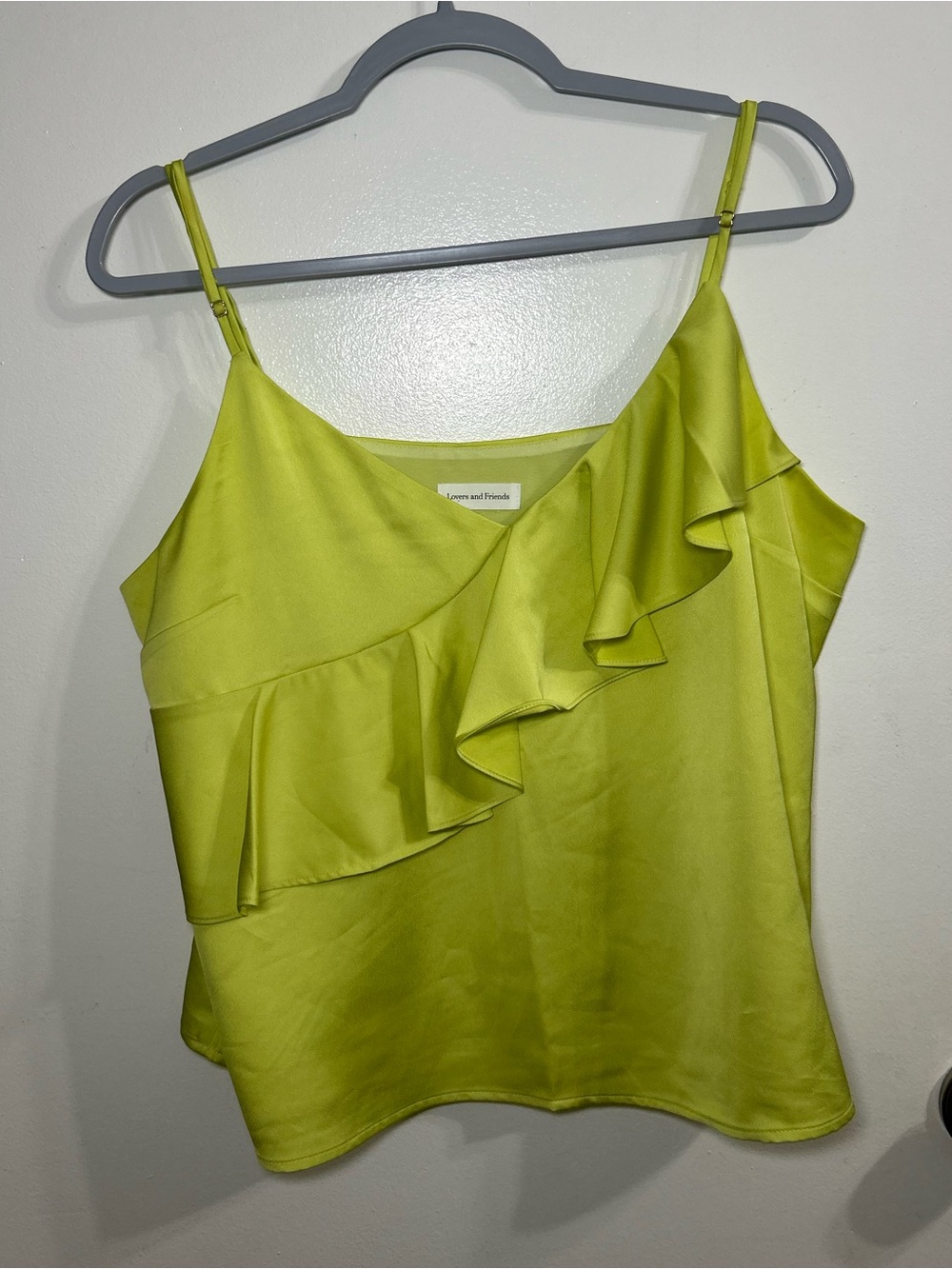 Lovers + Friends Neon Lime Ruffled Satin Cami